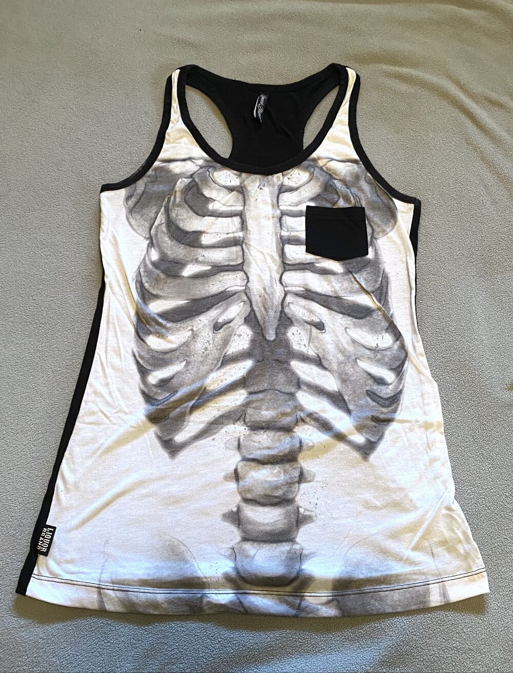 LiquorBrand Goth Punk Black White X-ray Skeleton Tank Top L
